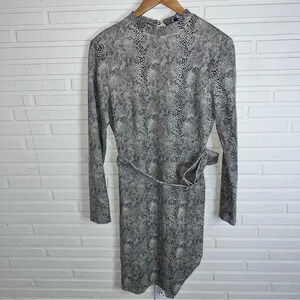 Madrag Vintage Black Cream Snake Skin Open Back Long Sleeve Dress, Size Medium
